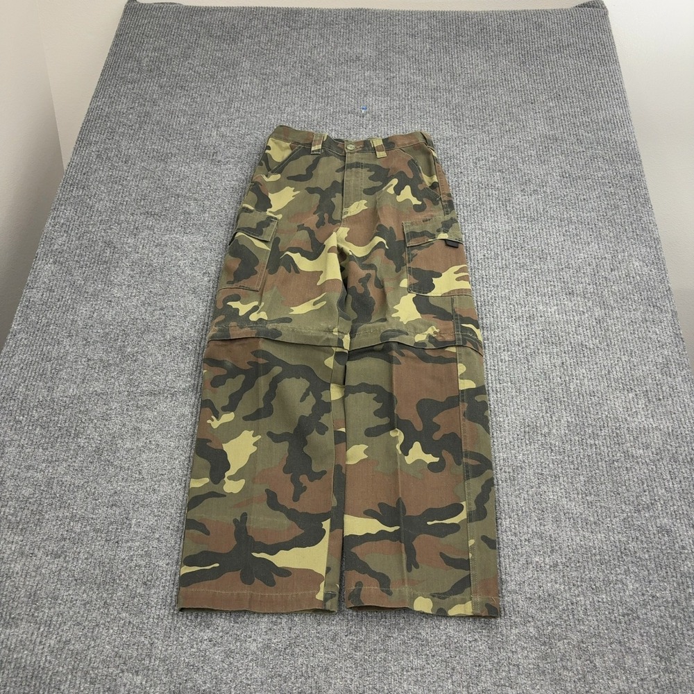 Faded Glory Cargo Pants Boys L Green Camo Polyester Cotton Zip Off Convertible